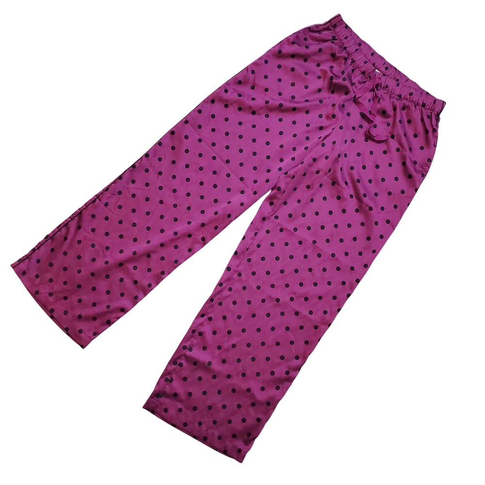 Victoria's Secret Magenta Black Polka Dot Satin Pajama Pants Small Short Petite